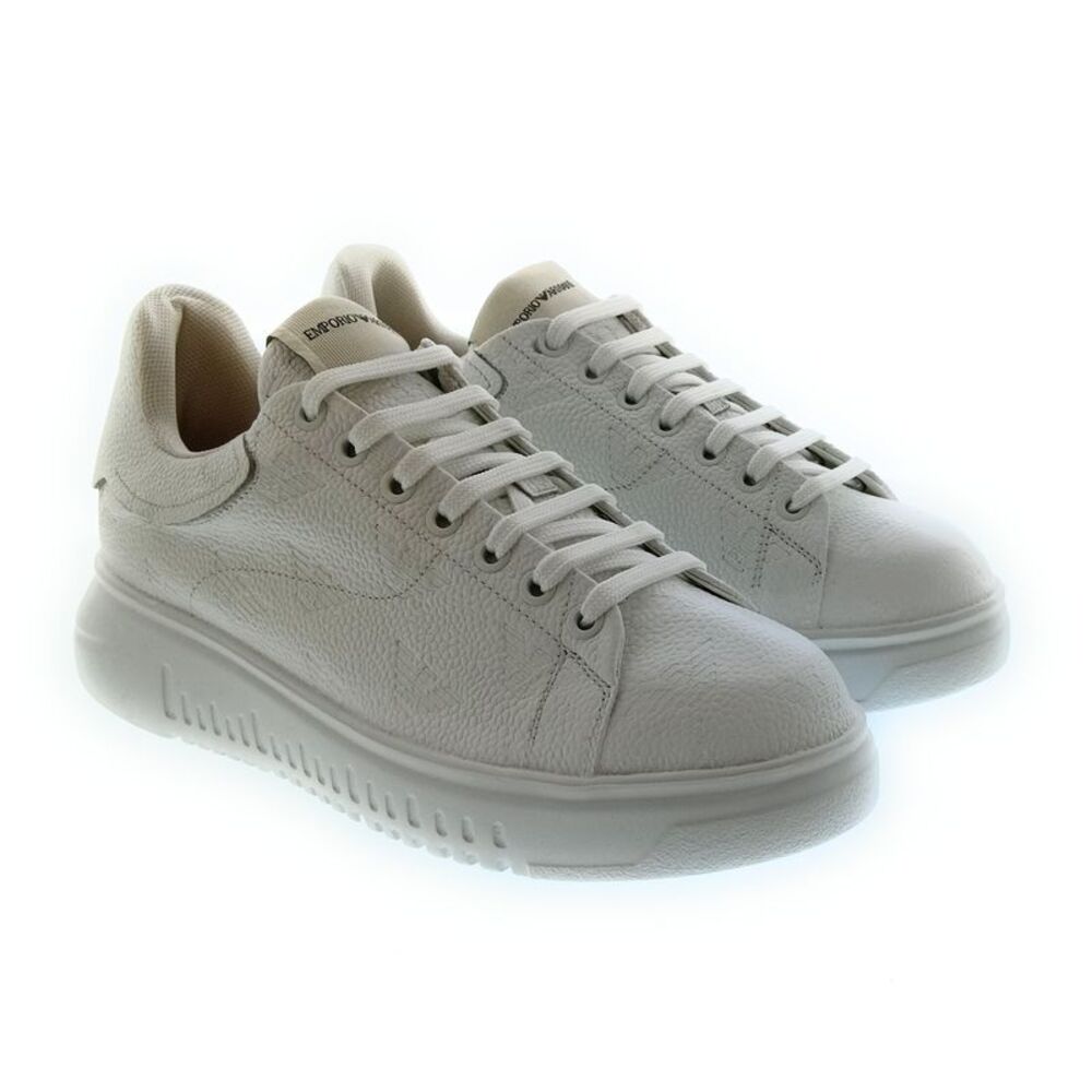 Emporio Armani Men's White Tonal Eagle Logo Low-Top Sneakers